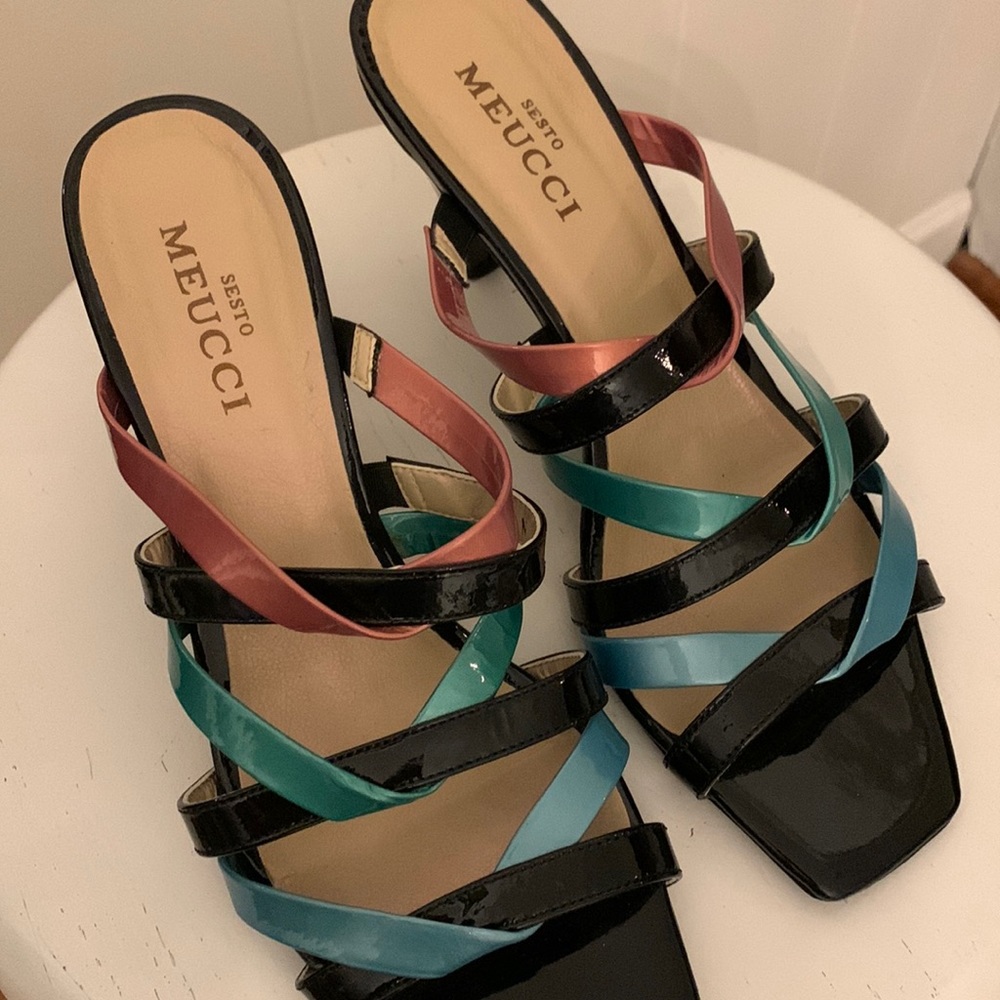 Sesto Meucci Italian Multicolored Patent Lesther Strappy Sandals Size 8 N